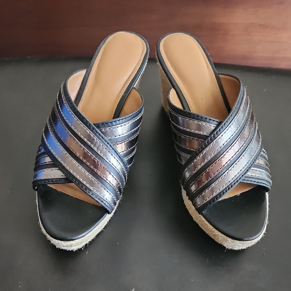 Coach Black and Tan Wedge Sandals